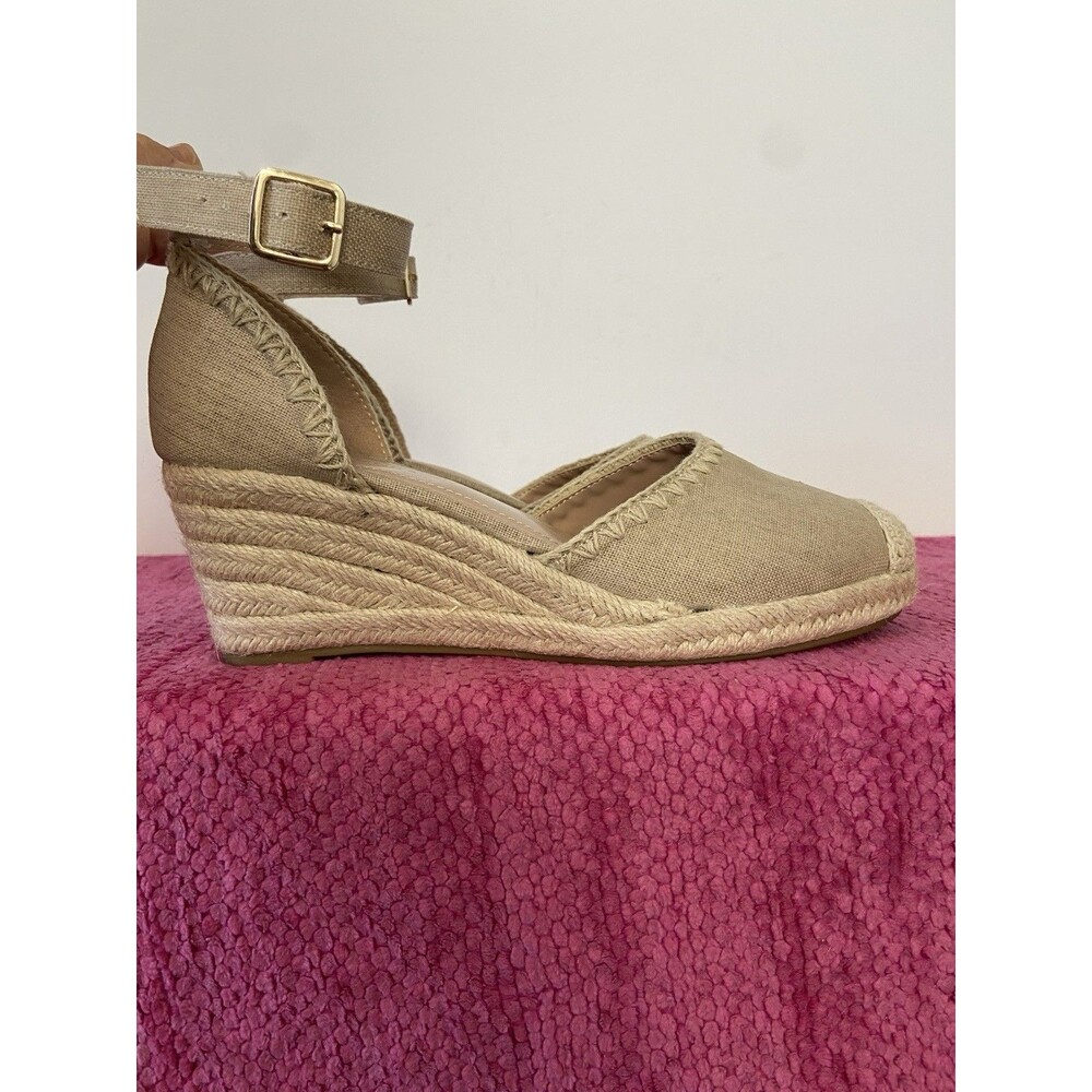 Draper James Iris Espadrille Wedge Heels Ankle Strap Natural Tan Canvas Size 7.5